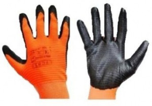 Перчатки нейлоновые оранжевые с черным полимерным покрытием